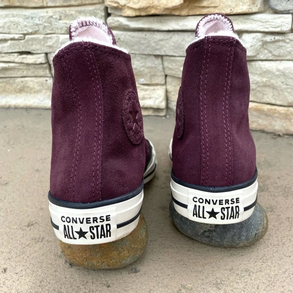 Converse Maroon Suede Fuzzy Pink Sneakers